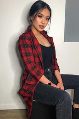 Red Black Check Longline Blazer - Wrenn-Jackets