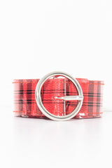 Red Black Check Patent Circle Belt - Fara-Belts