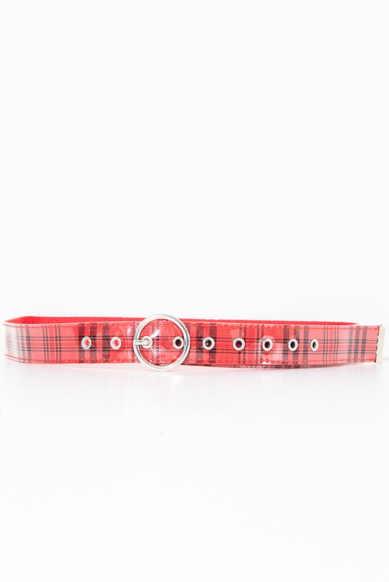 Red Black Check Patent Circle Belt - Fara-Belts