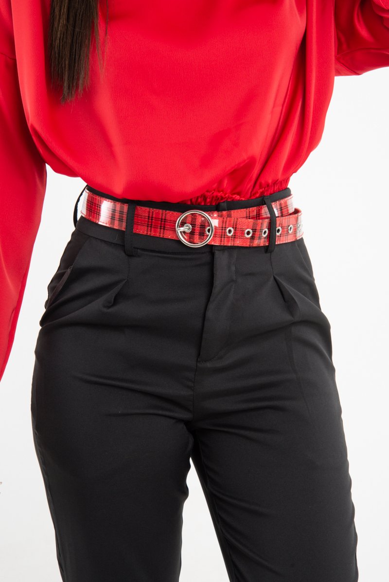 Red Black Check Patent Circle Belt - Fara-Belts