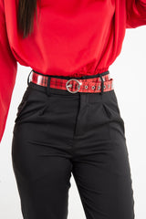 Red Black Check Patent Circle Belt - Fara-Belts