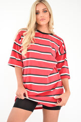Red Black Stripe Oversized T-Shirt Dress - Rayelle-Dresses