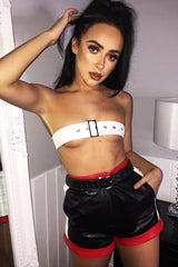 Red Black White Faux Leather Shorts - Daira-Shorts