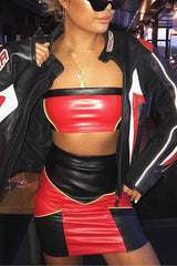 Red Black and Mustard PU Co-ord Set - Skye-Co-ords