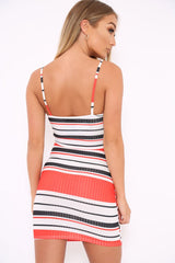 Red Black and White Striped Bodycon Dress - Seniya-Dresses