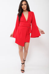 Red Blazer Dress with Ring Belt Detail - Emilie-Dresses