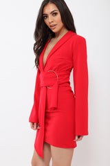 Red Blazer Dress with Ring Belt Detail - Emilie-Dresses