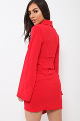 Red Blazer Dress with Ring Belt Detail - Emilie-Dresses