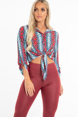 Red Blue Snake Oversized Button Down Shirt - Sopha-Shirts