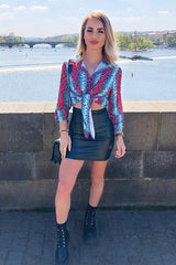Red Blue Snake Oversized Button Down Shirt - Sopha-Shirts