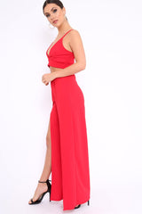 Red Bralet and Split Front Wide Trousers Co-ord - Alesana-Co-ords