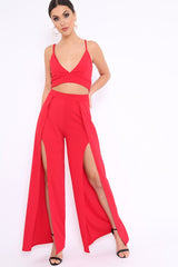 Red Bralet and Split Front Wide Trousers Co-ord - Alesana-Co-ords