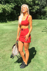 Red Buckle Cargo Skirt and Crop Top Co-ord - Naliyah-Co-ords