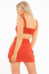 Red Buckle Cargo Skirt and Crop Top Co-ord - Naliyah-Co-ords
