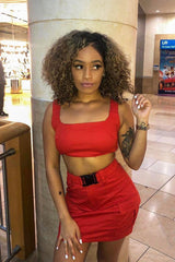 Red Buckle Cargo Skirt and Crop Top Co-ord - Naliyah-Co-ords