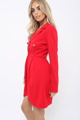Red Button Detail Blazer Dress - Kayleigh-Dresses