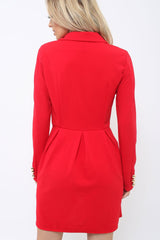 Red Button Detail Blazer Dress - Kayleigh-Dresses