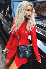 Red Button Detail Blazer Dress - Kayleigh-Dresses