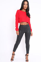 Red Cable Knit Cropped Jumper - Georgie-Jumper