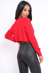 Red Cable Knit Cropped Jumper - Georgie-Jumper