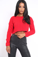Red Cable Knit Cropped Jumper - Georgie-Jumper
