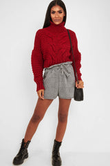 Red Cable Knit Sleeve Detail Jumper - Miyonna-Jumper