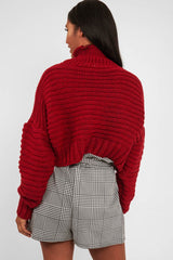 Red Cable Knit Sleeve Detail Jumper - Miyonna-Jumper