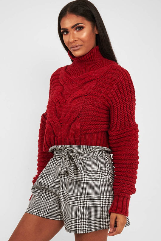 Red Cable Knit Sleeve Detail Jumper - Miyonna