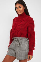 Red Cable Knit Sleeve Detail Jumper - Miyonna-Jumper