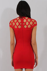 Red Cage High Neck Bodycon Dress- Kade-Dresses