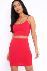Red Cami Crop Top And Mini Skirt Co-Ord - Riely-Co-ords