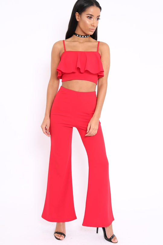 Red Cami Trouser Two Piece Set - Roselle