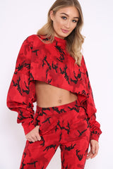 Red Camo Cropped Batwing Jumper - Lizy-Crop Jumper