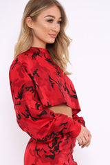 Red Camo Cropped Batwing Jumper - Lizy-Crop Jumper