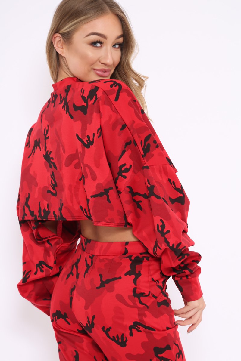 Red Camo Cropped Batwing Jumper - Lizy-Crop Jumper