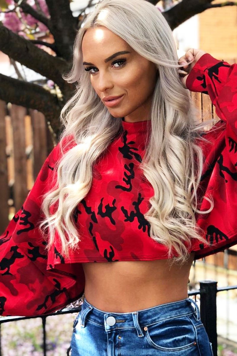 Red Camo Cropped Batwing Jumper - Lizy-Crop Jumper