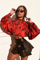 Red Camo Cropped Batwing Jumper - Lizy-Crop Jumper
