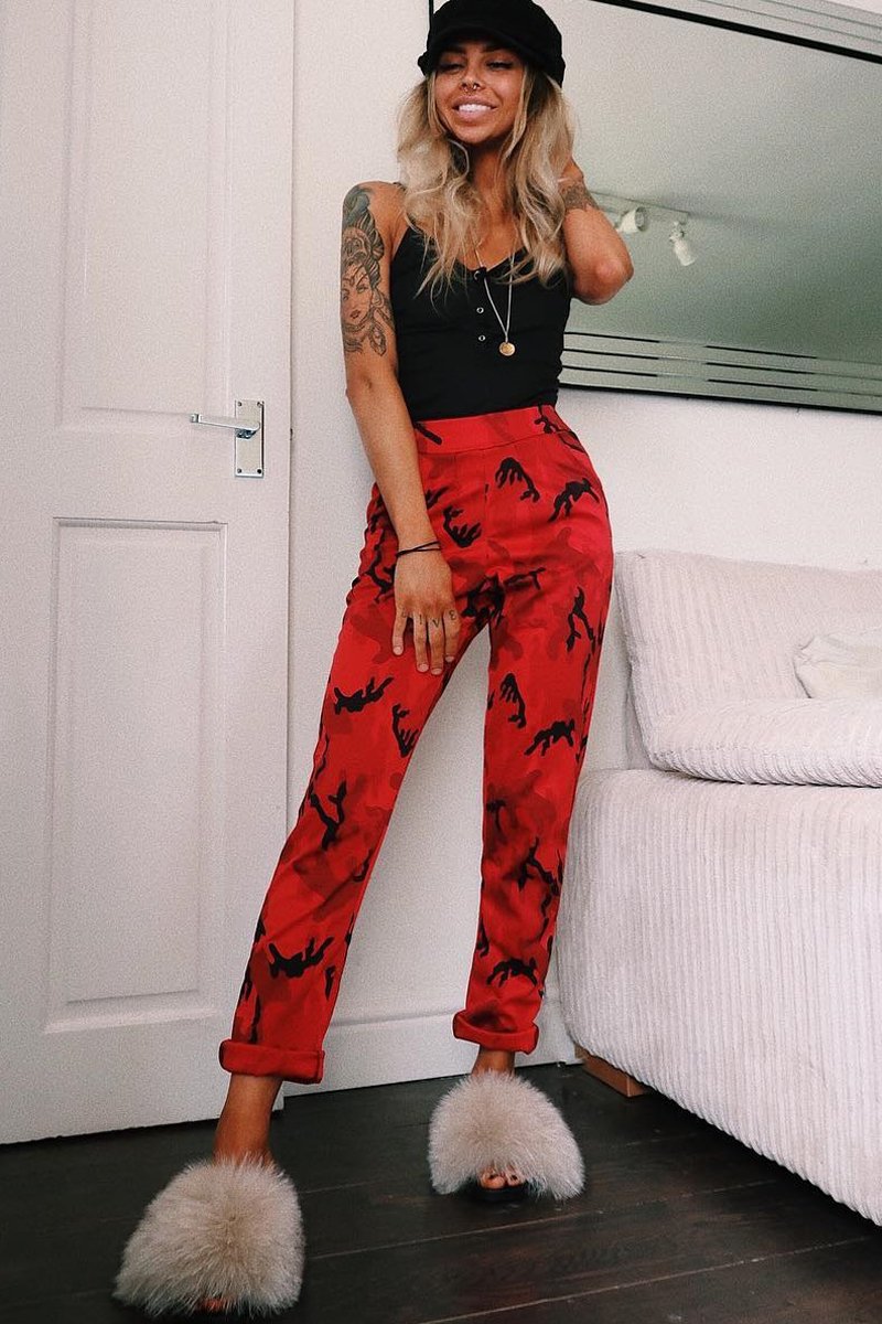 Red Camo Print Trousers - Lyza-Trousers