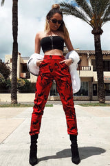 Red Camo Print Trousers - Lyza-Trousers