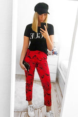 Red Camo Print Trousers - Lyza-Trousers