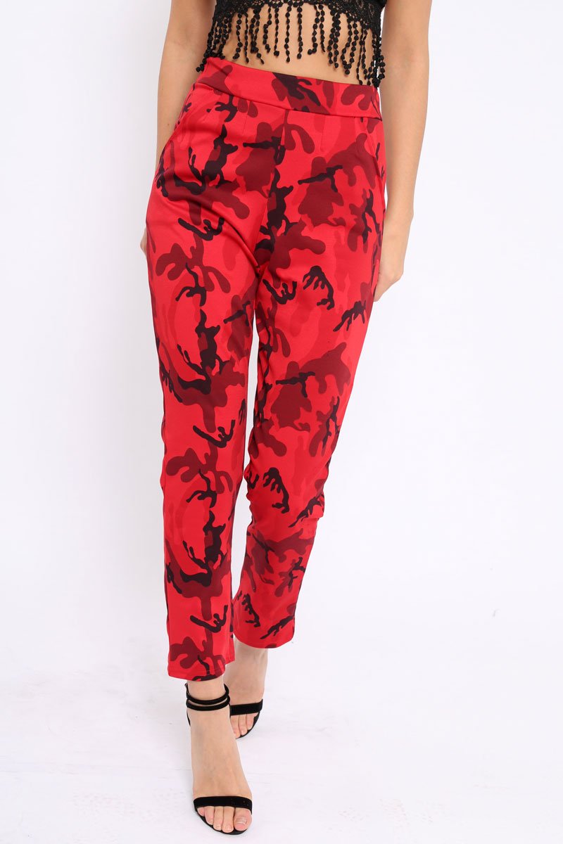 Red Camo Print Trousers - Lyza-Trousers