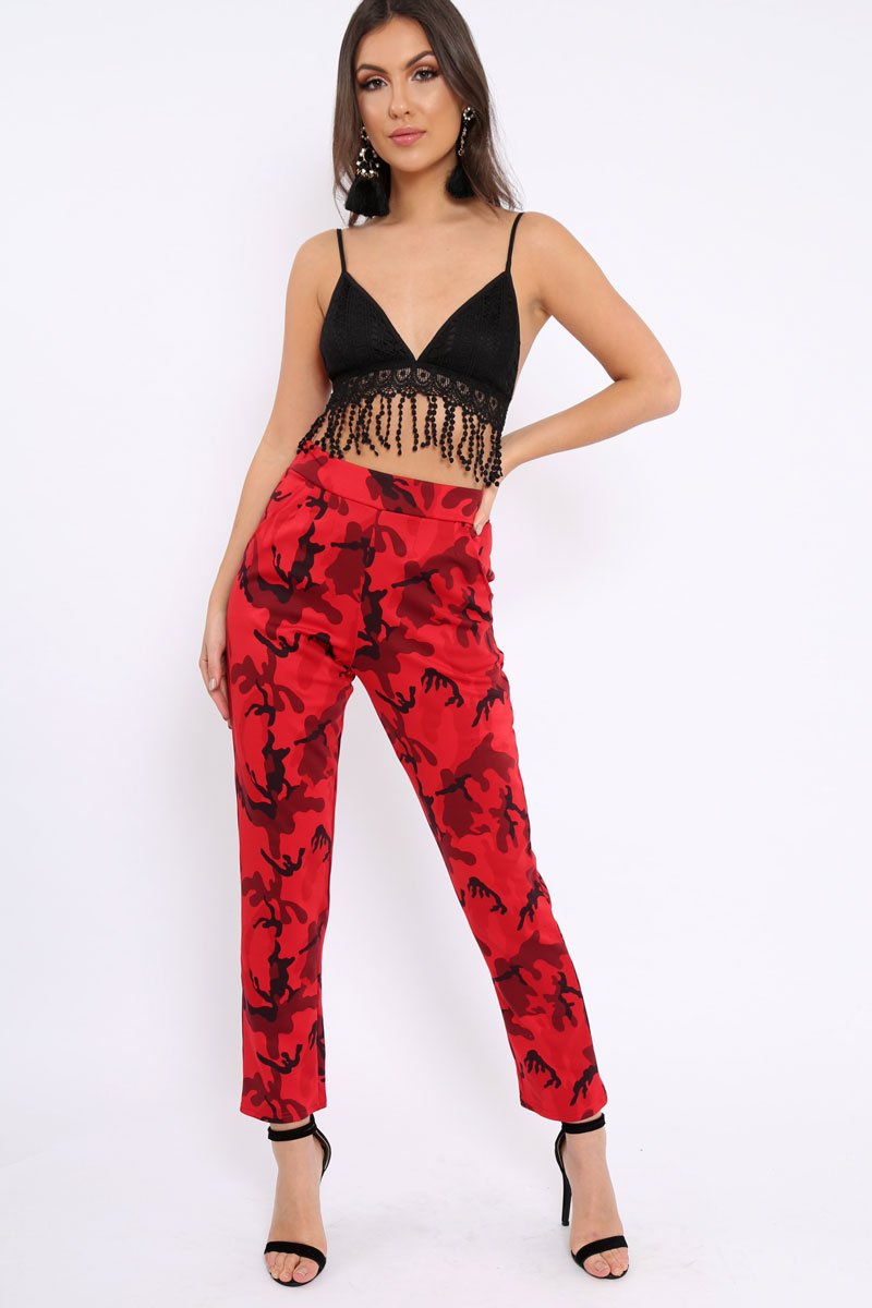 Red Camo Print Trousers - Lyza-Trousers