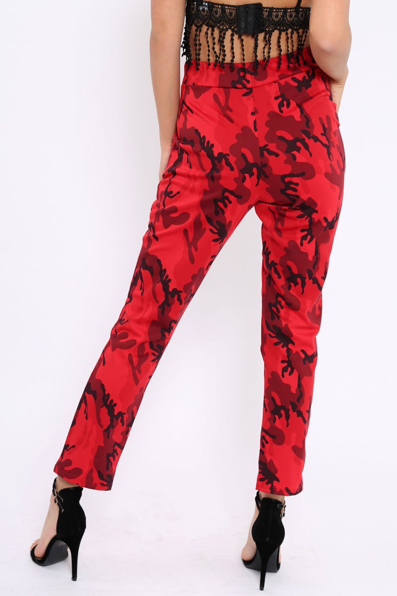 Red Camo Print Trousers - Lyza-Trousers