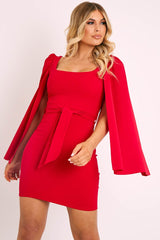 Red Cape Sleeve Bodycon Dress - Fearne-Dresses