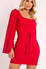 Red Cape Sleeve Bodycon Dress - Fearne-Dresses