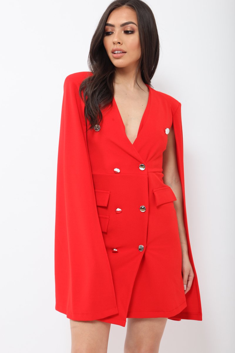 Red Cape Style Blazer Dress - Rosy-Dresses