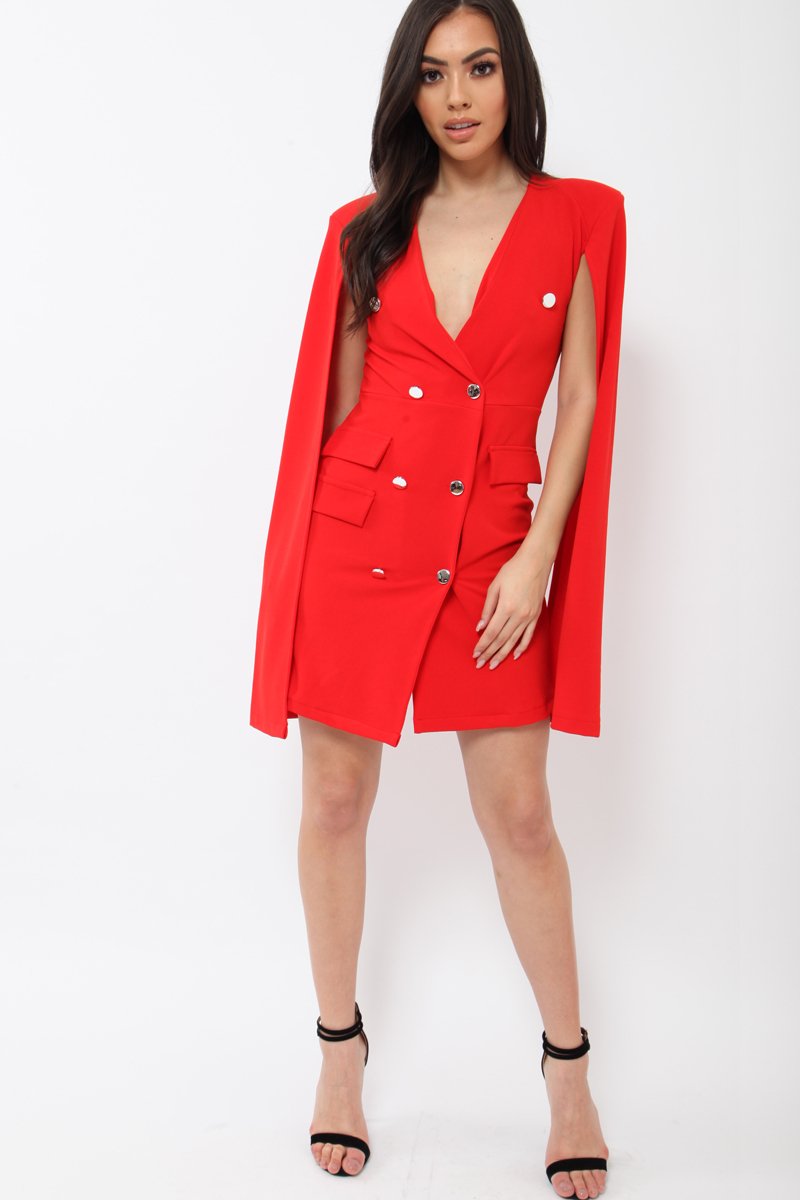 Red Cape Style Blazer Dress - Rosy Rebellious Fashion Red Cape Style Blazer Dress - Rosy Rebellious Fashion