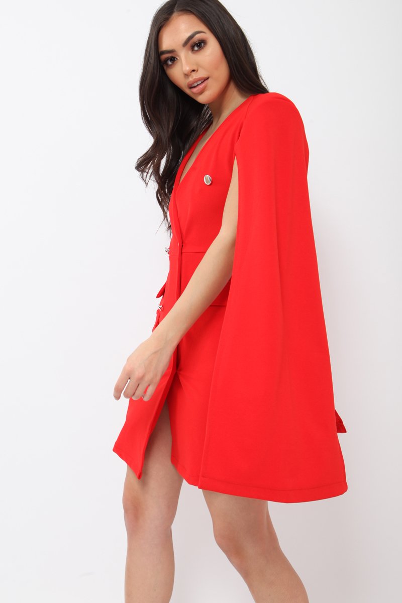 Red Cape Style Blazer Dress - Rosy-Dresses