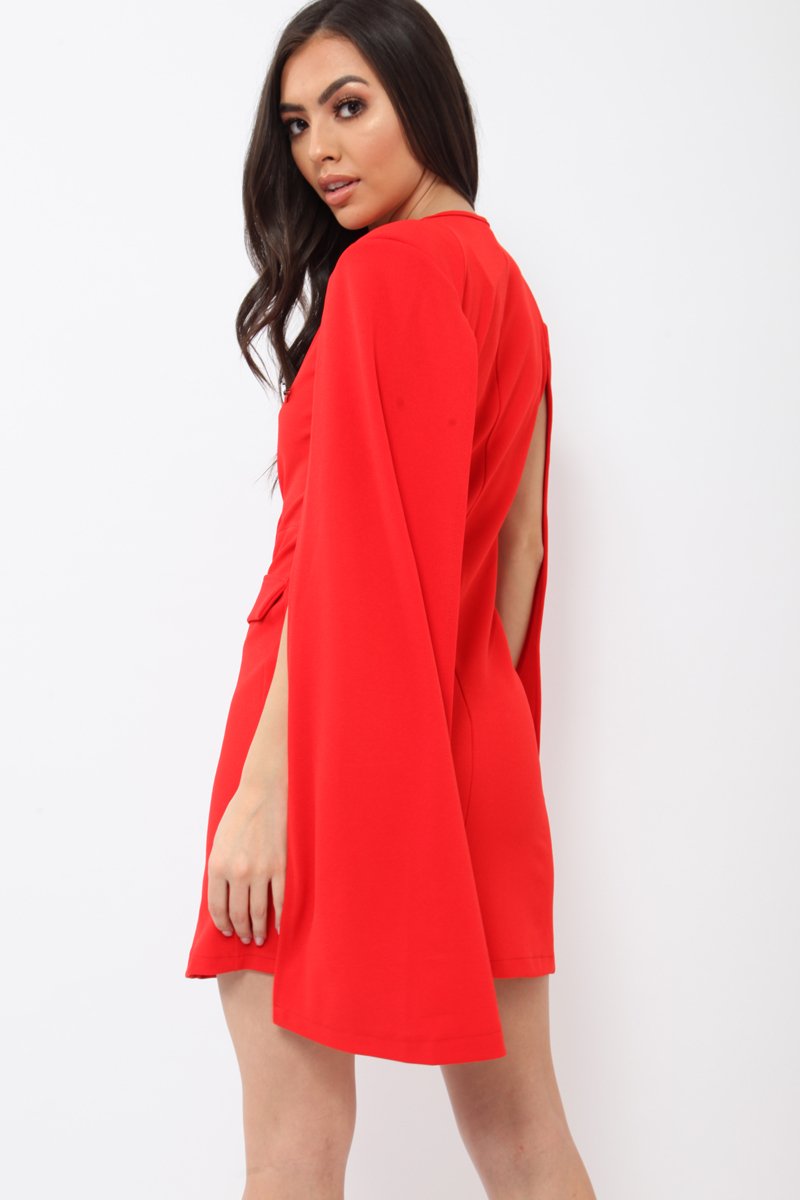 Red Cape Style Blazer Dress - Rosy Rebellious Fashion Red Cape Style Blazer Dress - Rosy Rebellious Fashion