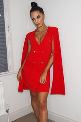Red Cape Style Blazer Dress - Rosy-Dresses
